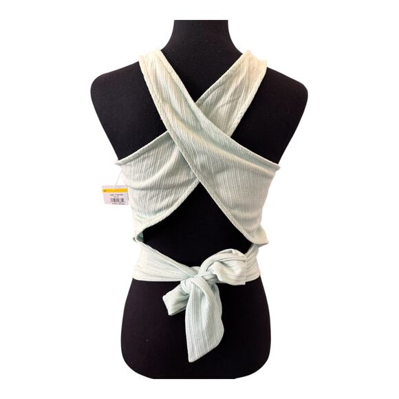 NEW LUSH NORDSTROM Mint Sleeveless Tie Back Criss Cross Tank Top Size L - Picture 2 of 4